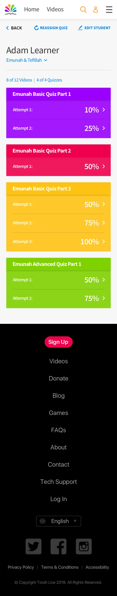 Student results dashboard